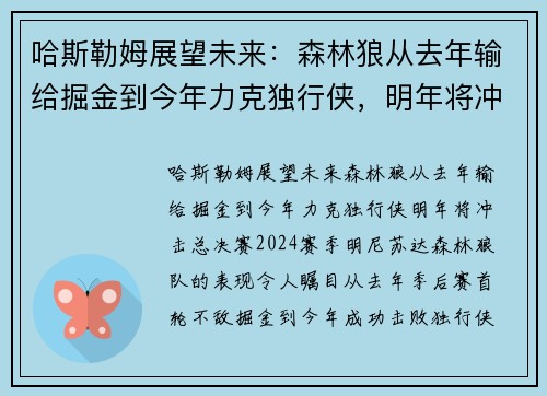 哈斯勒姆展望未来：森林狼从去年输给掘金到今年力克独行侠，明年将冲击总决赛！