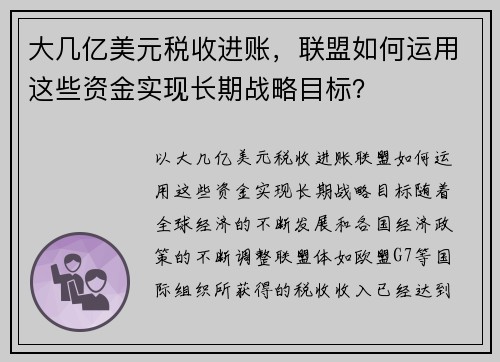 大几亿美元税收进账，联盟如何运用这些资金实现长期战略目标？