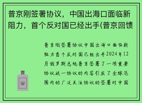普京刚签署协议，中国出海口面临新阻力，首个反对国已经出手(普京回馈中方一份大礼!)
