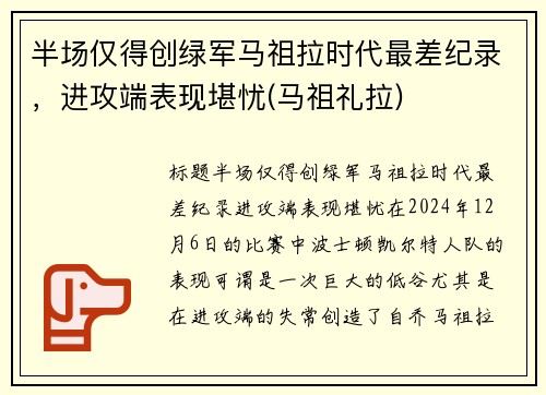 半场仅得创绿军马祖拉时代最差纪录，进攻端表现堪忧(马祖礼拉)