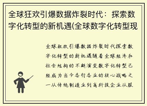 全球狂欢引爆数据炸裂时代：探索数字化转型的新机遇(全球数字化转型现状研究报告)